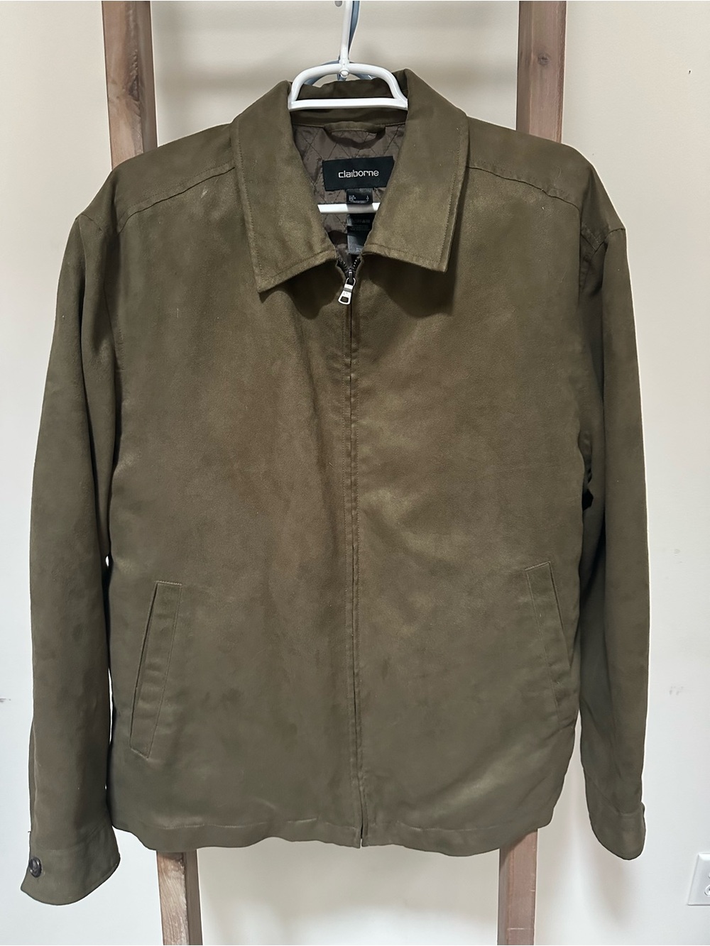Claiborne Men's Olive Bomber Jacket with Zip Front